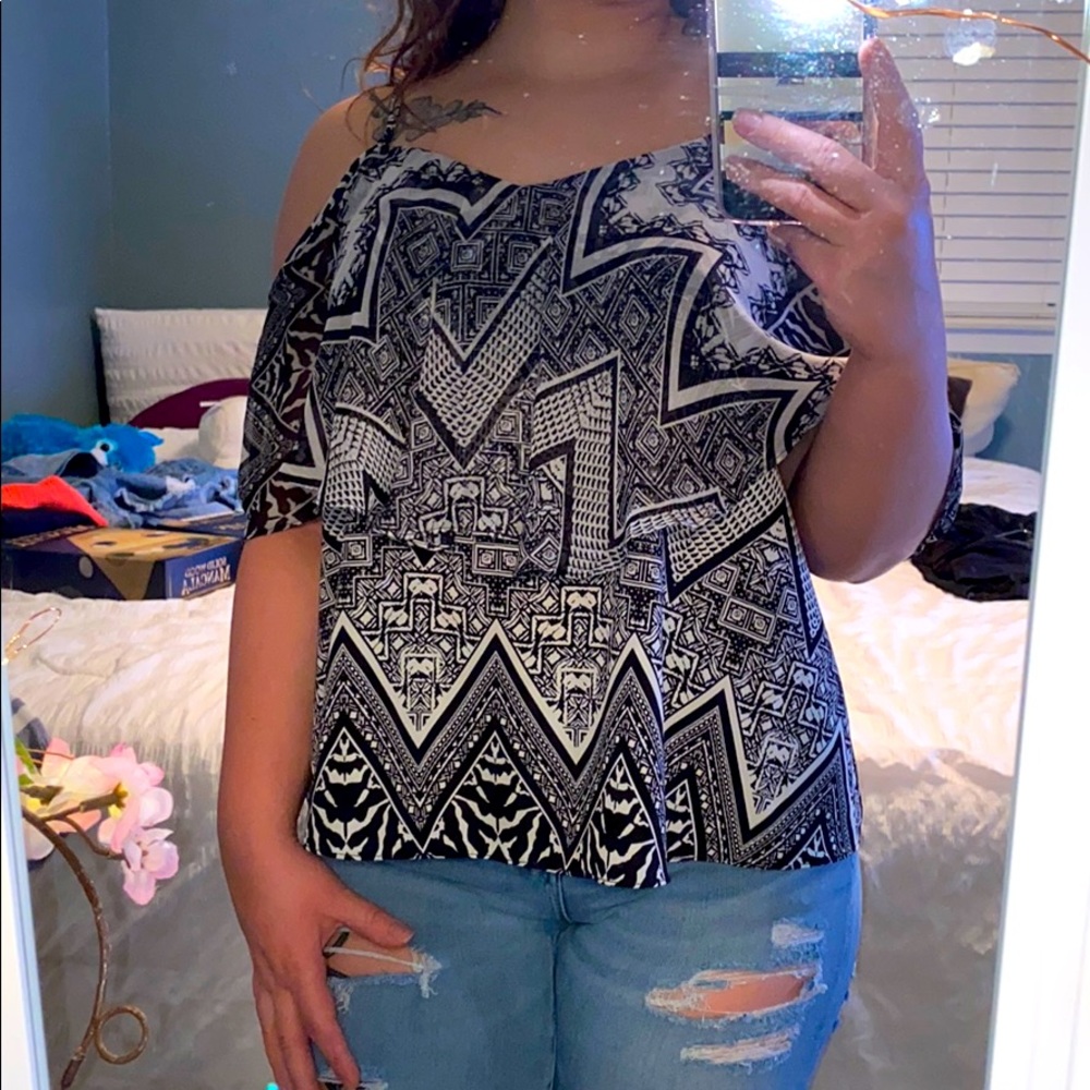 Gray and black blouse